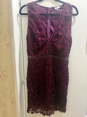 TOBI Wine Lace V-Neck Mini Dress